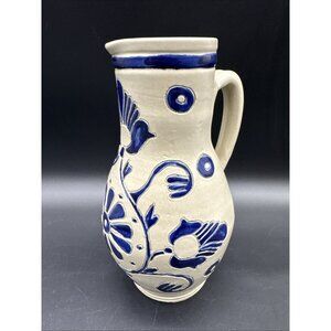 Colonial Williamsburg Restoration Pitcher Pottery Salt Glaze Cobalt Blue VTG 90s